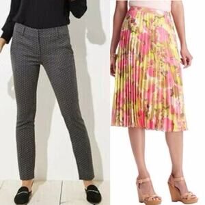 LOFT Pleated Floral Skirt & Marisa Skinny Pants Career Office Bundle Size 0P
